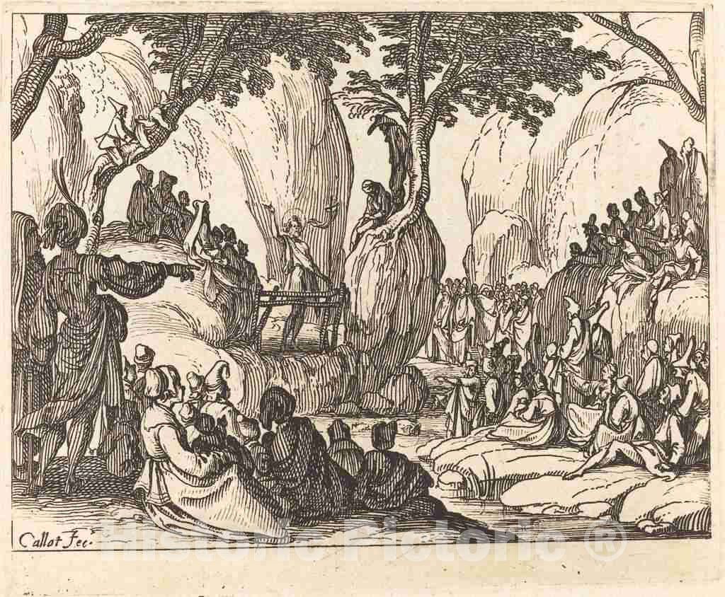 Art Print : Jacques Callot, Saint John Preaching in The Desert - Vintage Wall Art