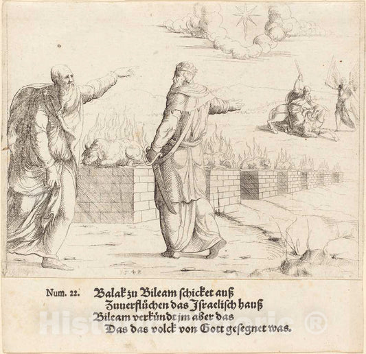 Art Print : Augustin Hirschvogel, Balak's Sacrifice, and Balaam's Prophecy, 1548 - Vintage Wall Art