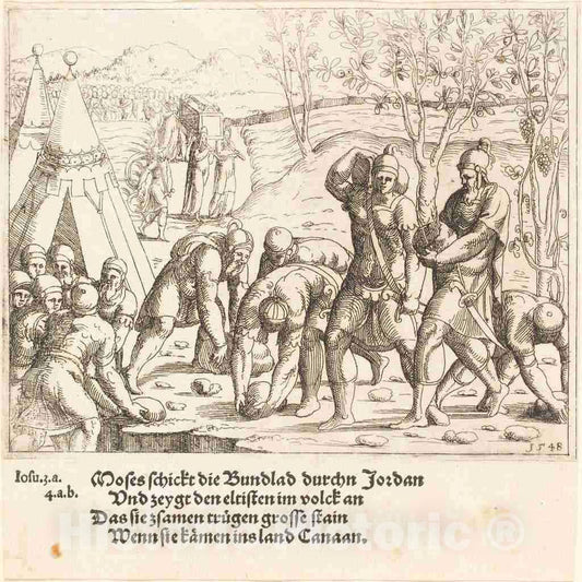 Art Print : Augustin Hirschvogel, The Twelve Stones, and The Waters of The Jordan are Divided, 1548 - Vintage Wall Art