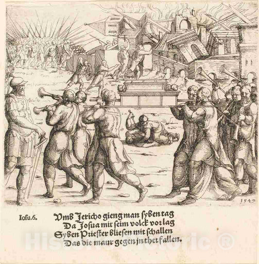 Art Print : Augustin Hirschvogel, The Fall of Jericho, 1540 - Vintage Wall Art