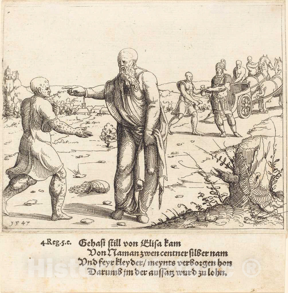 Art Print : Augustin Hirschvogel, Elisha Punishes Gehazi with Naaman's Leprosy, 1547 - Vintage Wall Art