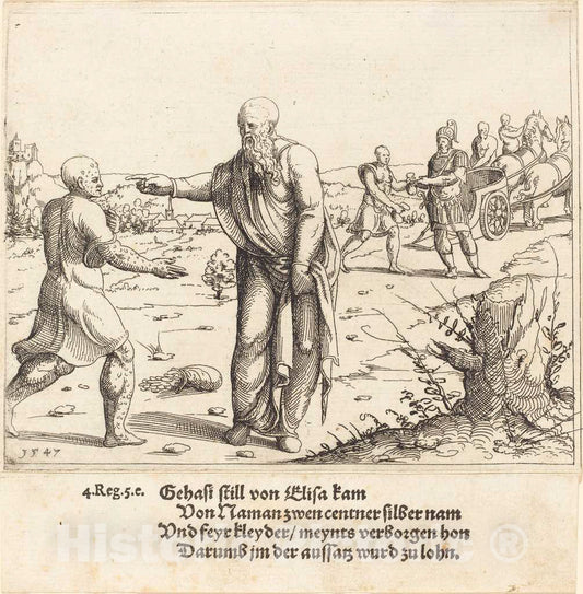 Art Print : Augustin Hirschvogel, Elisha Punishes Gehazi with Naaman's Leprosy, 1547 - Vintage Wall Art