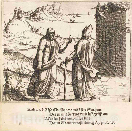 Art Print : Augustin Hirschvogel, The Temptation of Christ, 1548 - Vintage Wall Art