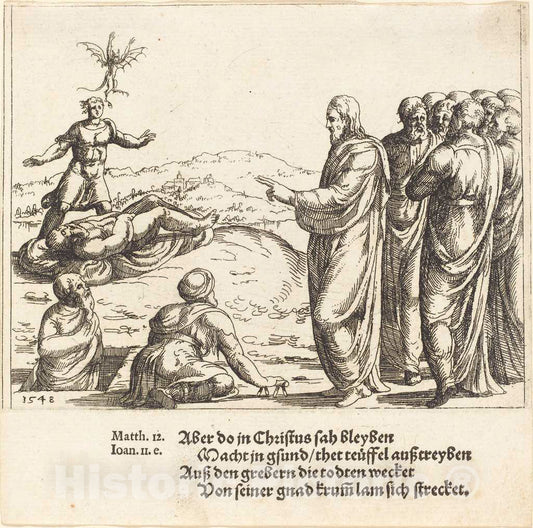 Art Print : Augustin Hirschvogel, Christ Heals a Blind and Dumb Demoniac, 1548 - Vintage Wall Art