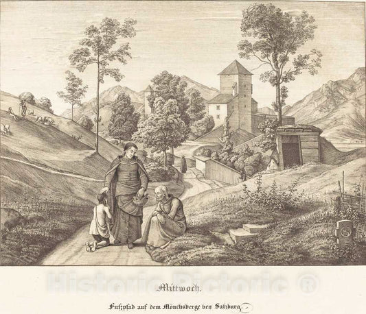 Art Print : Olivier, Mittwoch - Fusspfad auf dem MÃ¶nchsberge bey Salzburg (Wednesday - Footpath on The MÃ¶nchsberge Near Salzburg), 1823 - Vintage Wall Art