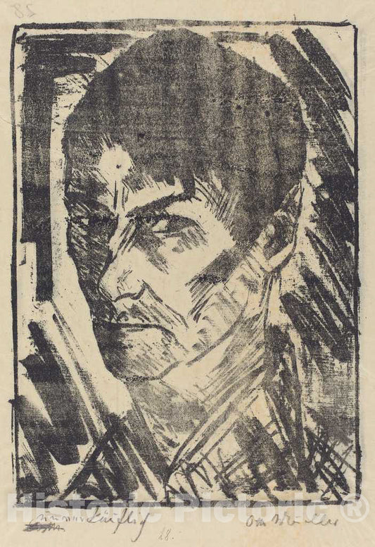 Art Print : Otto MÃ¼ller, Self-Portrait Facing Left (Selbstbildnis nachlinks), 1920 - Vintage Wall Art