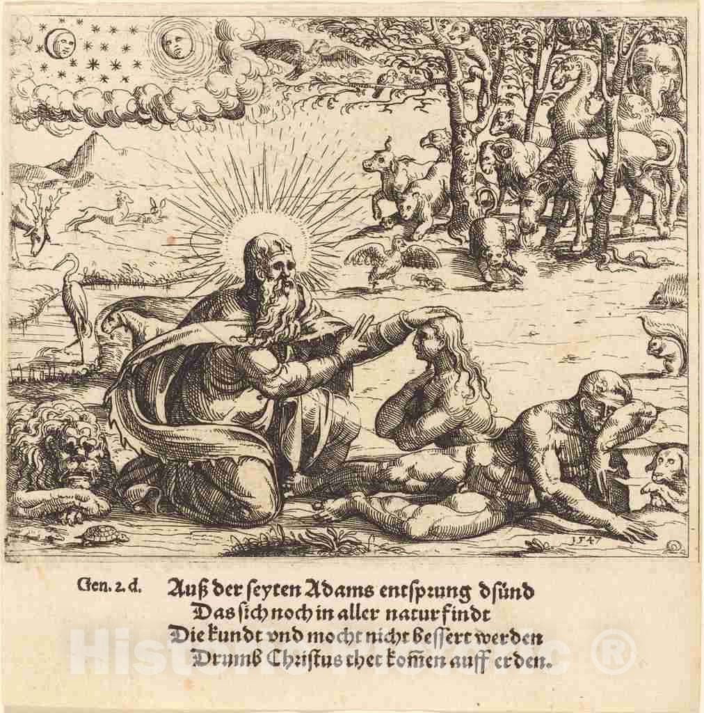 Art Print : Augustin Hirschvogel, Creation of Eve, 1547 - Vintage Wall Art