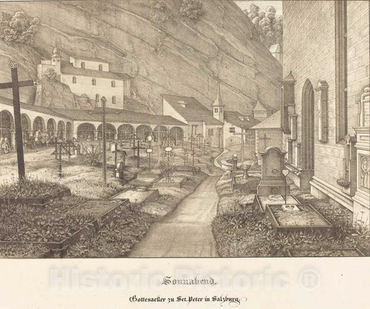 Art Print : Olivier, Sonnabend - Gottesacker zu St. Peter in Salzburg (Saturday - Graveyard of St. Peter's in Salzburg), 1823 - Vintage Wall Art