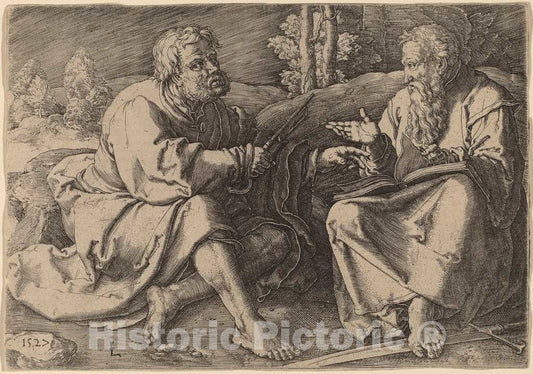 Art Print : Lucas Van Leyden, Saints Peter and Paul Seated in a Landscape, 1527 - Vintage Wall Art