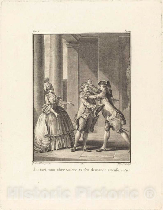Art Print : Le Veau After Moreau, J'Ai tort, mon Cher ValÃ¨re, et t'en demande Excuse, 1782 - Vintage Wall Art