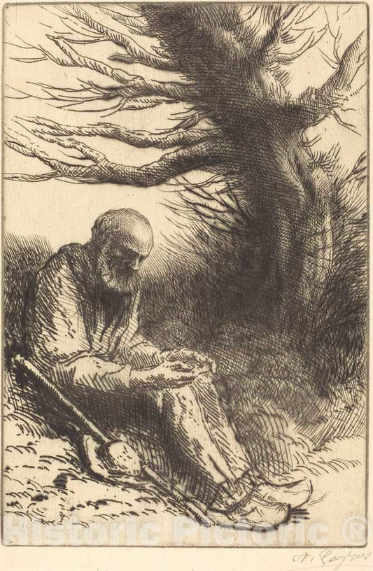 Art Print : Alphonse Legros, Old Man, Old Tree (Vieil Homme, vieil arbre) - Vintage Wall Art