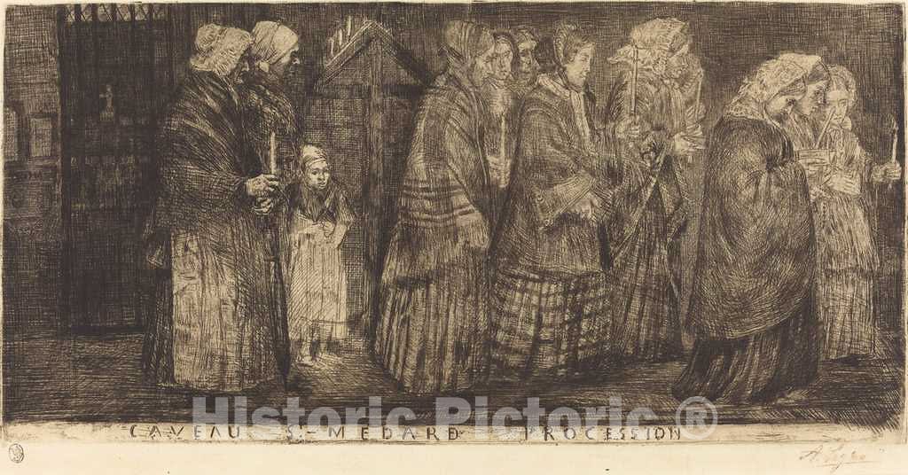 Art Print : Alphonse Legros, Procession in The Sepulchre of Saint Medard(Procession Dans les caveaux de St.Medard), 1859 - Vintage Wall Art