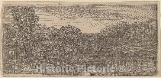 Art Print : Rembrandt, Small Gray Landscape: a House and Trees Beside a Pool, c. 1640 - Vintage Wall Art