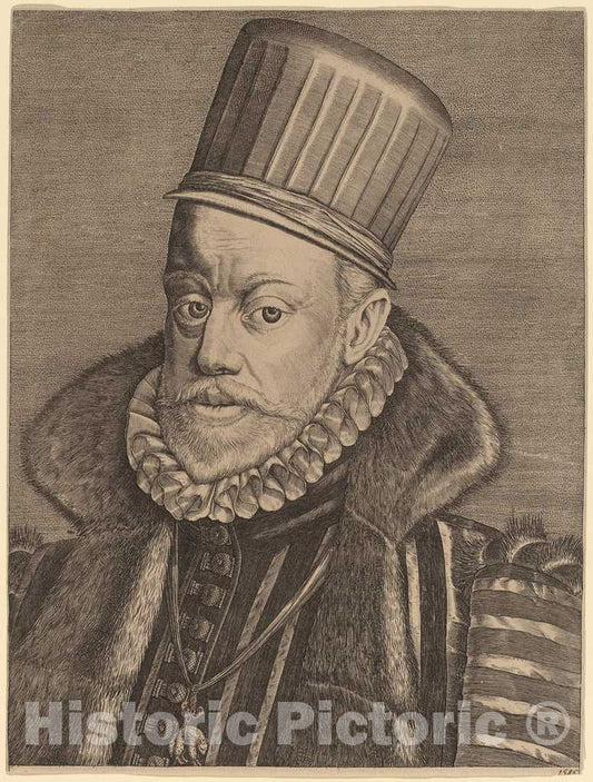 Art Print : Hieronymus Wierix, Phillip II of Spain, Possibly 1585 - Vintage Wall Art