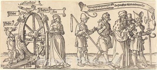 Art Print : Albrecht DÃ¼rer, Time and a Fox Turning The Wheel of Fortune with People of All Ranks to The Right, 1526 - Vintage Wall Art