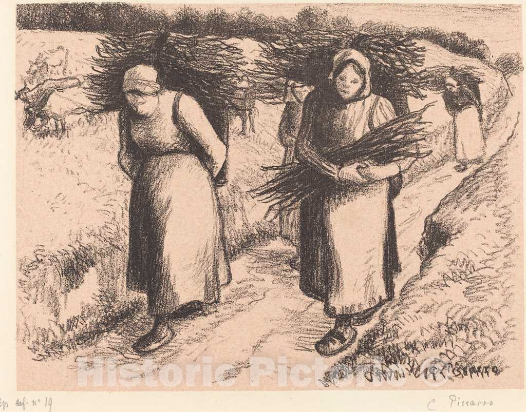 Art Print : Camille Pissarro, Peasants Carrying Sticks (Paysannes portant des fagots), 1896 - Vintage Wall Art