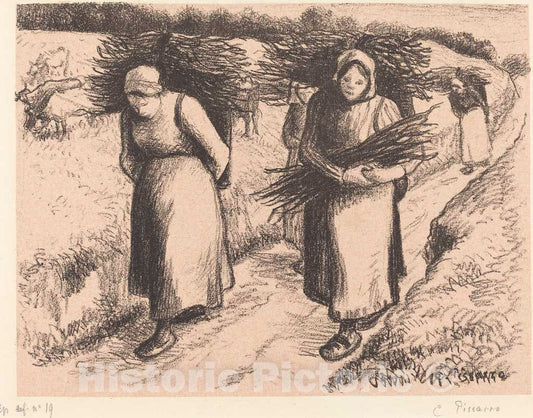 Art Print : Camille Pissarro, Peasants Carrying Sticks (Paysannes portant des fagots), 1896 - Vintage Wall Art