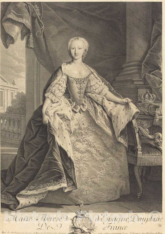 Art Print : Nicolas de Larmessin IV After Van Loo, Marie Therese of Spain, Dauphine of France - Vintage Wall Art