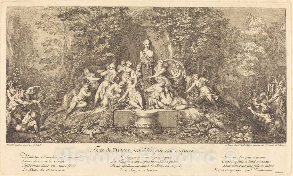 Art Print : Claude Gillot, Feste de Diane, Troublee par des Satyres (Feast of Diana Disrupted by Satyrs) - Vintage Wall Art
