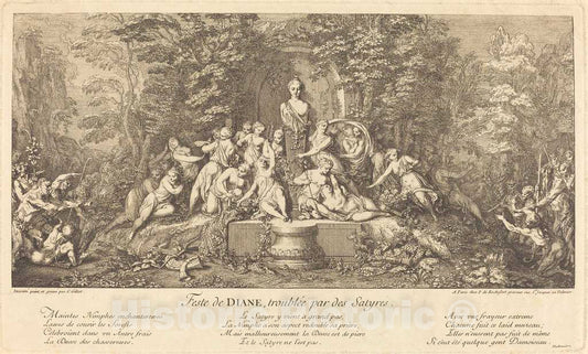 Art Print : Claude Gillot, Feste de Diane, Troublee par des Satyres (Feast of Diana Disrupted by Satyrs) - Vintage Wall Art