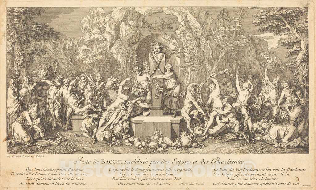 Art Print : Claude Gillot, Feste de Bacchus, celebree par des Satyres et des Bacchantes (Feast of Bacchus Celeb Rated by Satyrs and Bacchanales) - Vintage Wall Art