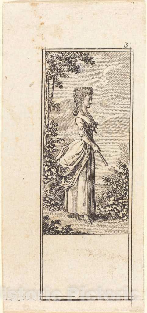 Art Print : Daniel Nikolaus Chodowiecki, Girl with Fan, Facing Right, 1784 - Vintage Wall Art