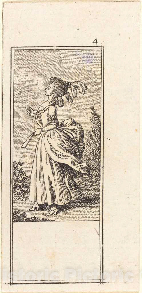 Art Print : Daniel Nikolaus Chodowiecki, Girl with Fan, Facing Left, 1784 - Vintage Wall Art