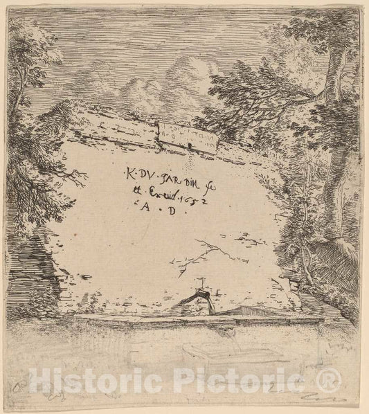 Art Print : Dujardin, Title Page with Fountain, 1652 - Vintage Wall Art