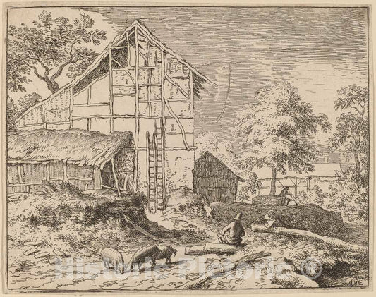 Art Print : Allart Van Everdingen, Cottage with Two Ladders, c.1651 - Vintage Wall Art