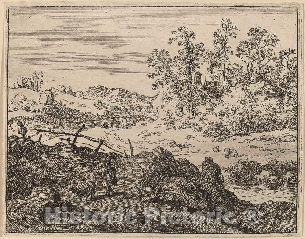 Art Print : Allart Van Everdingen, Shepherd with Lamb, c.1651 - Vintage Wall Art