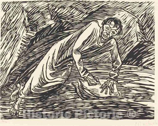 Art Print : Ernst Barlach, The Writing Prophet (Saint John on Patmos), 1919 - Vintage Wall Art