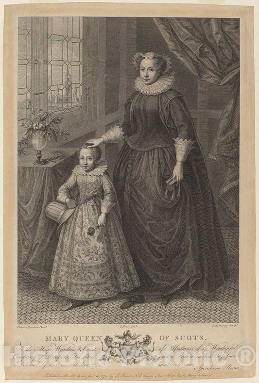Art Print : Bartolozzi After Zuccaro, Mary, Queen of Scots, 1779 - Vintage Wall Art