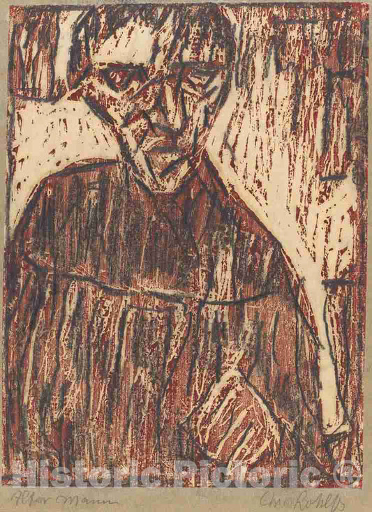 Art Print : Christian Rohlfs, Old Man, 1918 - Vintage Wall Art