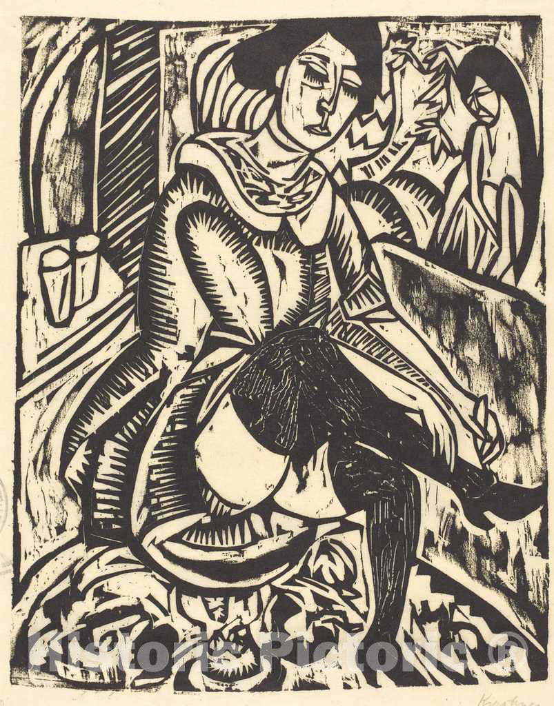 Art Print : Ernst Ludwig Kirchner, Woman Tying Her Shoe (Frau, Schuh Zuknopfend), 1912 - Vintage Wall Art