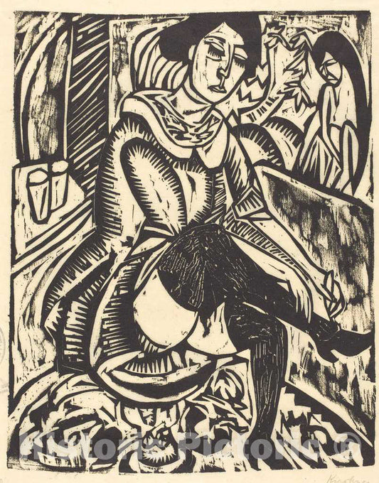 Art Print : Ernst Ludwig Kirchner, Woman Tying Her Shoe (Frau, Schuh Zuknopfend), 1912 - Vintage Wall Art