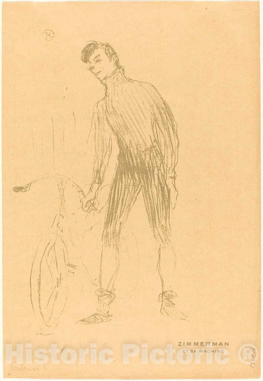 Art Print : Henri de Toulouse-Lautrec, Zimmerman et sa Machine (Zimmerman and His Machine), 1895 - Vintage Wall Art