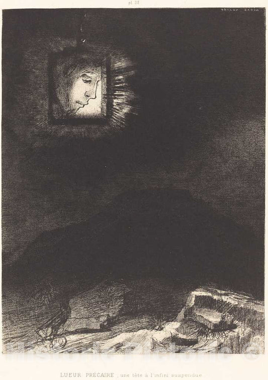 Art Print : Odilon Redon, Lueur precaire, une Tete a l'infini suspendue(Precarious Glimmering, a Head Suspended, 1891 - Vintage Wall Art