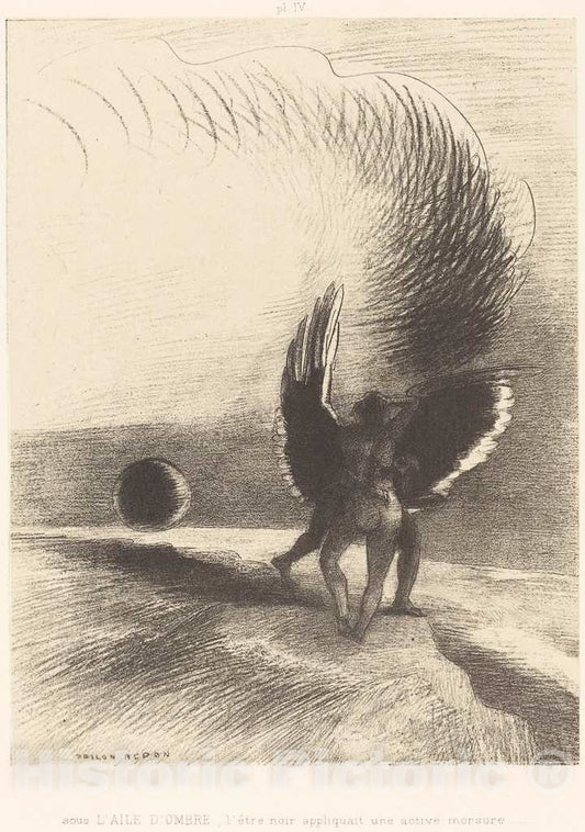 Art Print : Odilon Redon, Beneath The Wing of Shadow The Black Creature was Biting energetically, 1891 - Vintage Wall Art