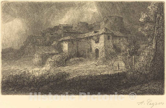 Art Print : Alphonse Legros, Ruins of a Chateau (Les ruines du Chateau) - Vintage Wall Art