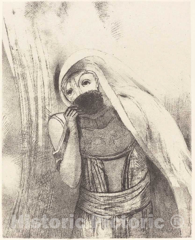 Art Print : Odilon Redon, She Draws from her Bosom a Sponge, Perfectly Black, and Covers it with Kisses, 1896 - Vintage Wall Art