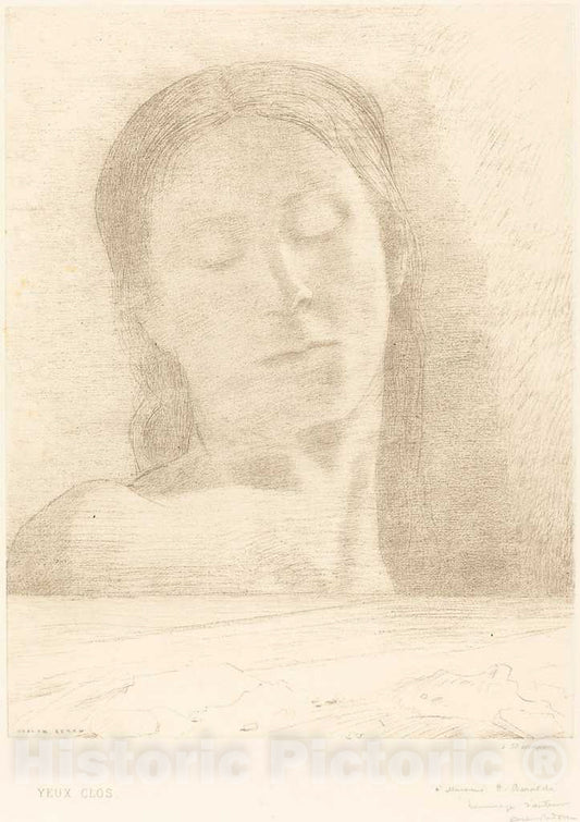 Art Print : Odilon Redon, Yeux Clos (Closed Eyes), 1890 - Vintage Wall Art