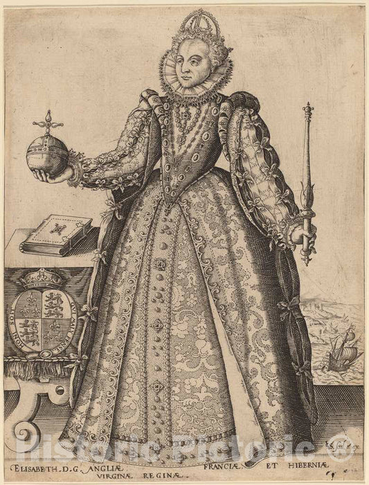 Art Print : Christoffel Van Sichem I, Elizabeth, Queen of Great Britain, 1601 - Vintage Wall Art