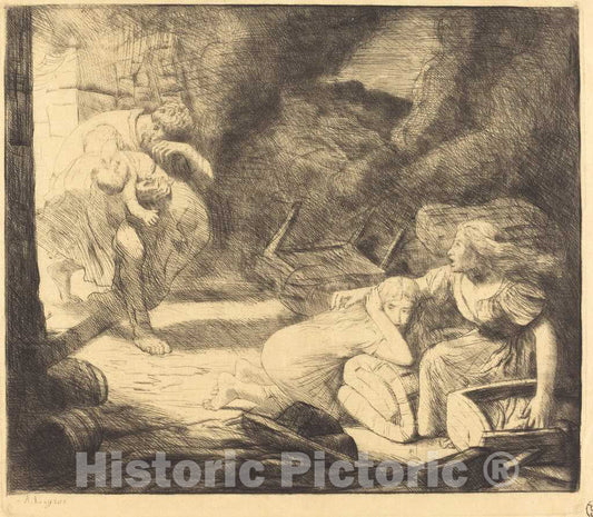Art Print : Alphonse Legros, The Fire, 2nd Plate (L'incendie) - Vintage Wall Art
