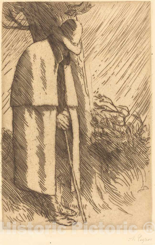 Art Print : Alphonse Legros, Traveler Taking Shelter (Le Voyageur a l'abri) - Vintage Wall Art