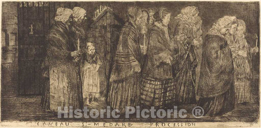 Art Print : Alphonse Legros, Procession in The Sepulchre of Saint Medard(Procession Dans le caveaux de St.-Medard), 1859 - Vintage Wall Art