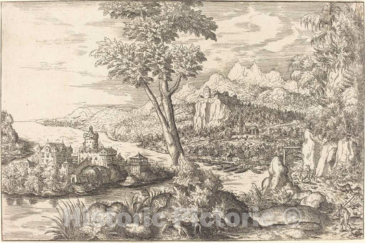 Art Print : Hanns Lautensack, Landscape with Three Men, c.1559 - Vintage Wall Art