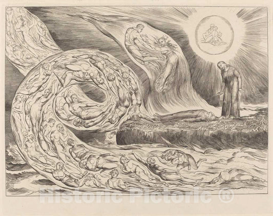 Art Print : William Blake, The Circle of The Lustful: Paolo and Francesca, 1827 - Vintage Wall Art