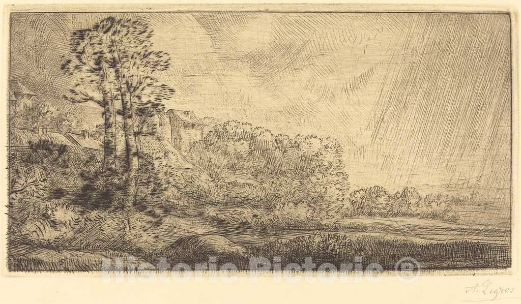 Art Print : Alphonse Legros, Landscape with Two Trees (Paysage aux Deux arbres) - Vintage Wall Art