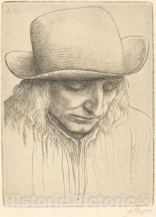 Art Print : Alphonse Legros, Peasant in a Round Hat (Paysan avec Chapeau Rond) - Vintage Wall Art