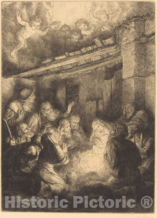 Art Print : Alphonse Legros, The Adoration of The Shepherds (L'adoration des bergers) - Vintage Wall Art